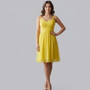 Banana Republic NWT lemon yellow twist spaghetti strap silk pleated dress, sz 6